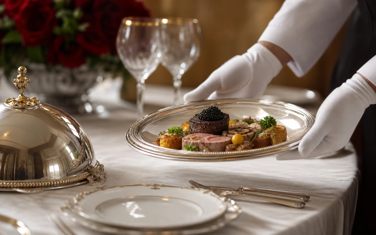 Table dressée opposant le service à la française et le service à la russe en haute gastronomie